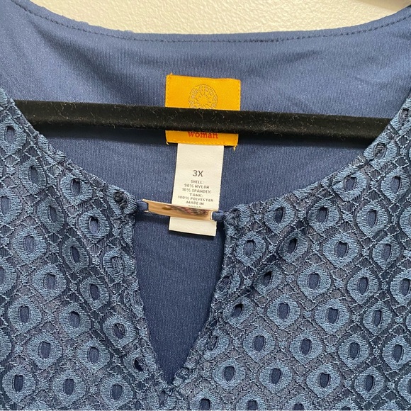 Ruby Rd. Blue Eyelet Overlay Blouse - Picture 3 of 10